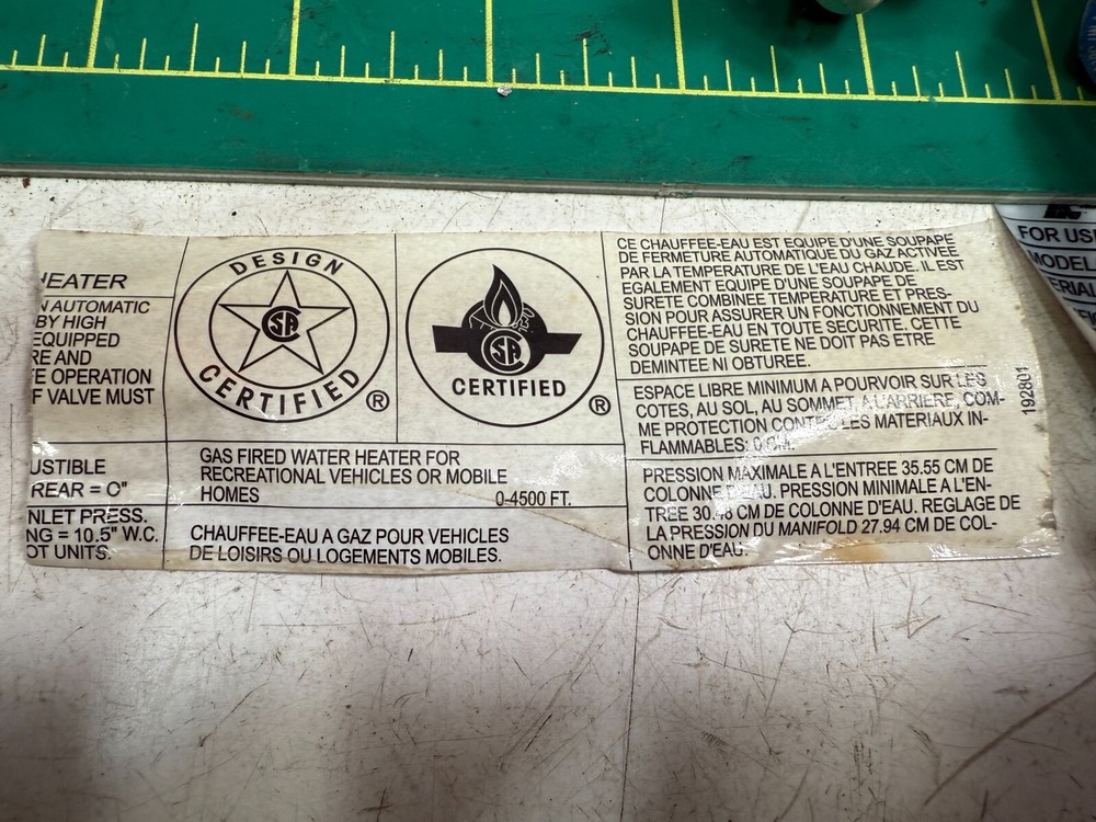 Suburban DSI Gas Electric Water Heater SW10DEL 10 Various Parts Bundle