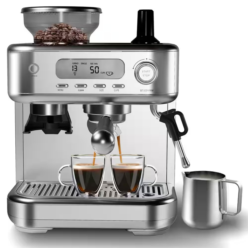 2 Cup Stainless Steel Digital Display Semi-Automatic Espresso Machine with Built