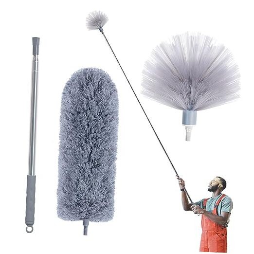 Cobweb Duster with Extension Pole, Set A: Spider Web Brush & Ceiling Duster