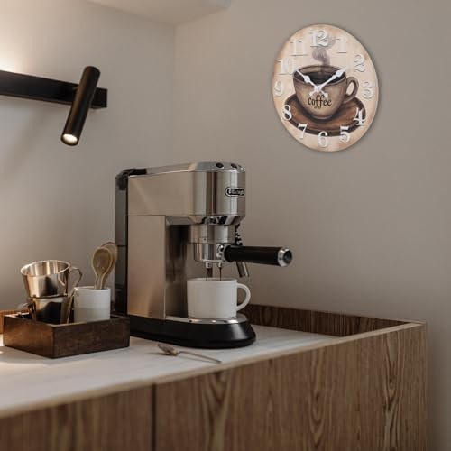 Kitchen Wall Clock Coffee Cup Theme Rustic Modern Farmhouse Decor 8" Brown