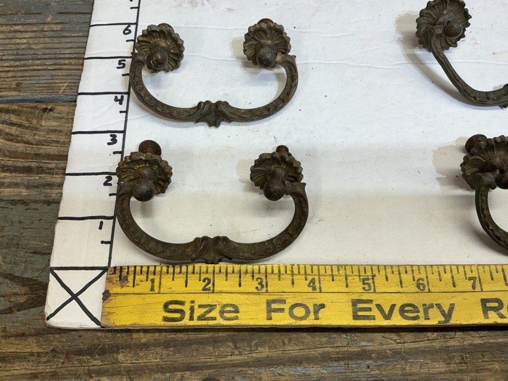 6 VINTAGE SOLID BRASS DRAWER PULLS**PLEASE READ DESCRIPTION**