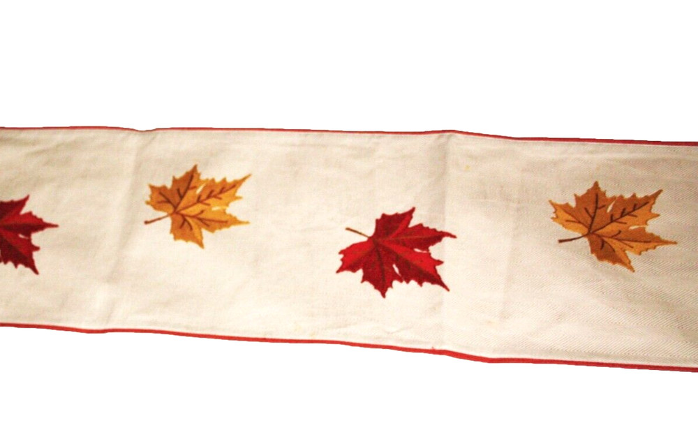 Table Runner Fall Leaves Splendid Home Cotton Beige Rust Gold 7 ' x 14"