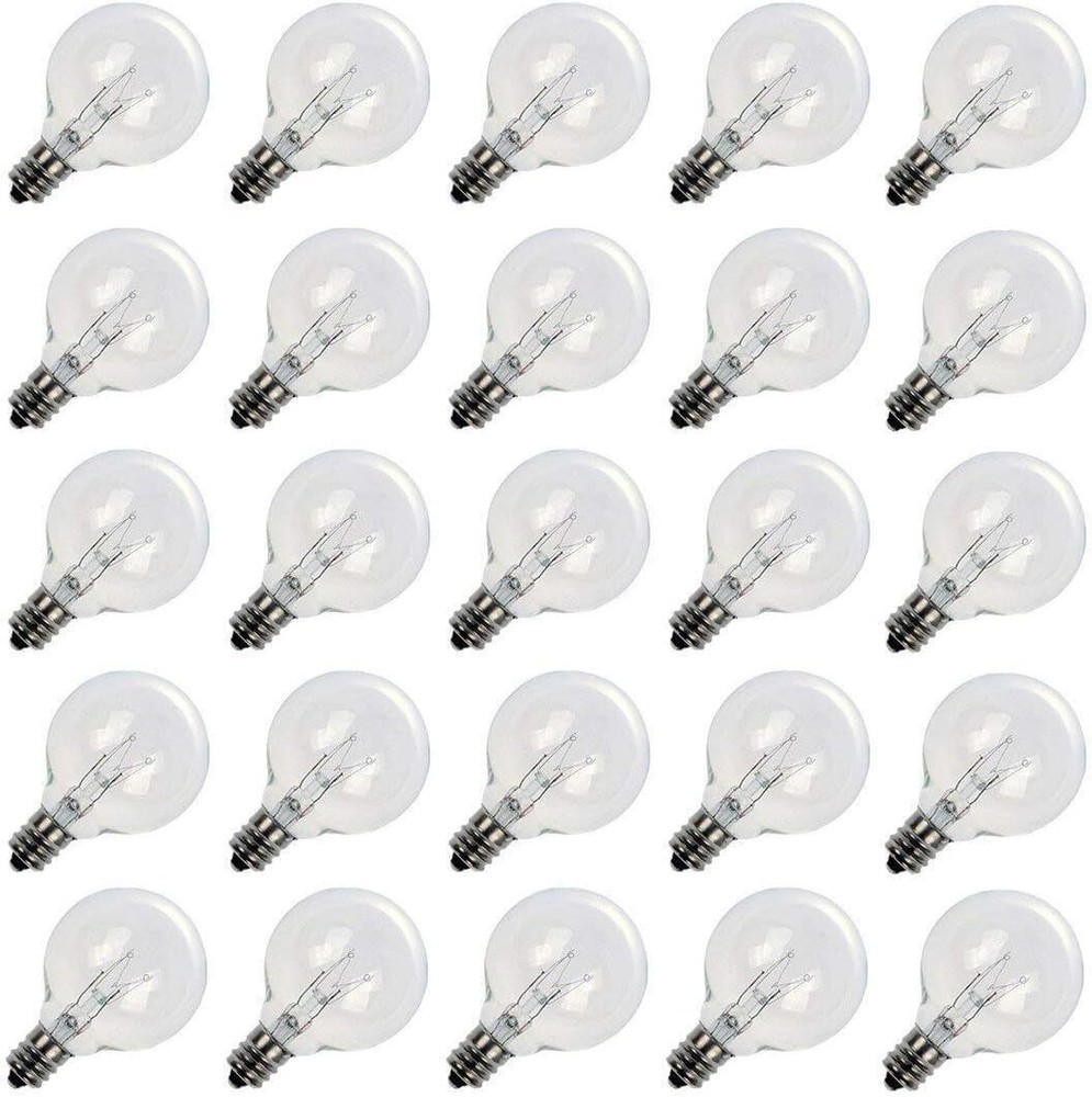 G40 Replacement Light Bulbs, 25 Pack 5W Clear Globe Bulb fits E12 C7