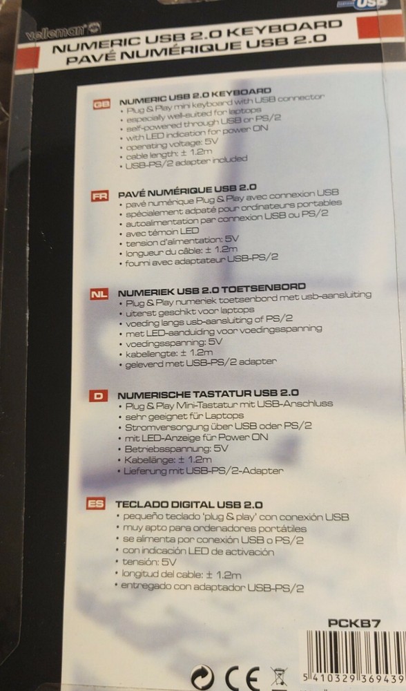 Velleman PCKB7 NUMERIC USB 2.0 KEYBOARD