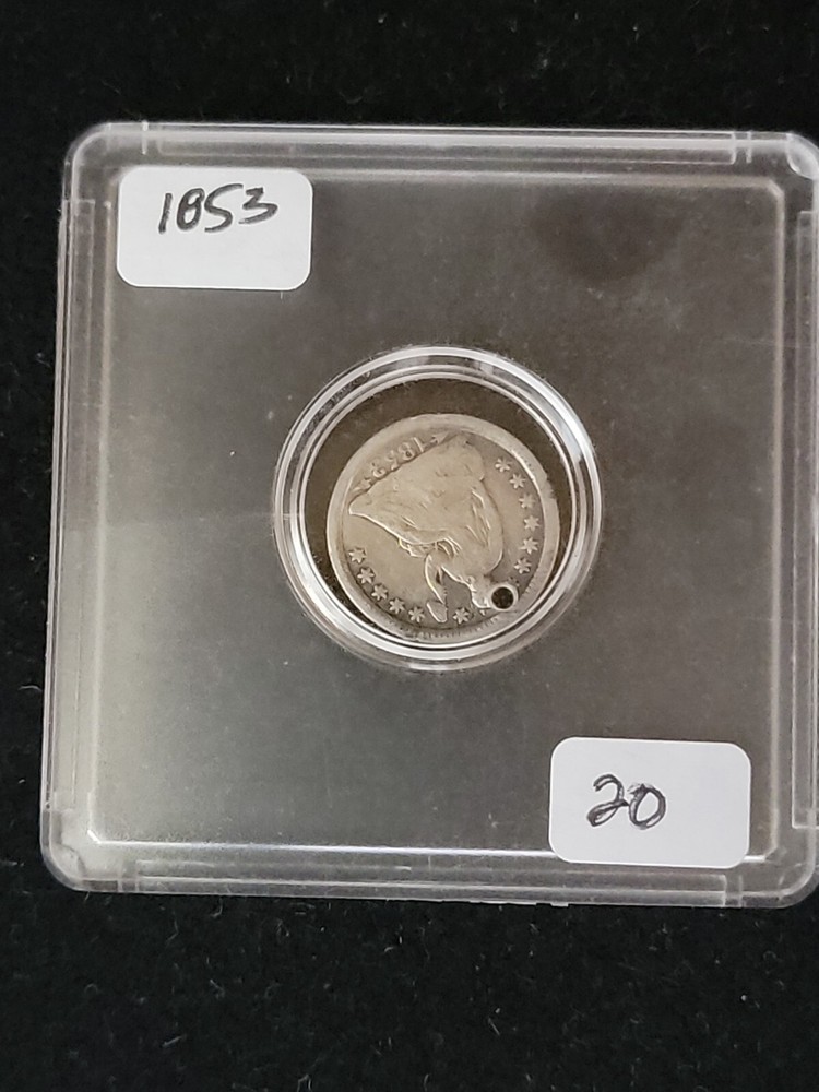 1853 holed Seated Liberty Half Dime, With Arrows