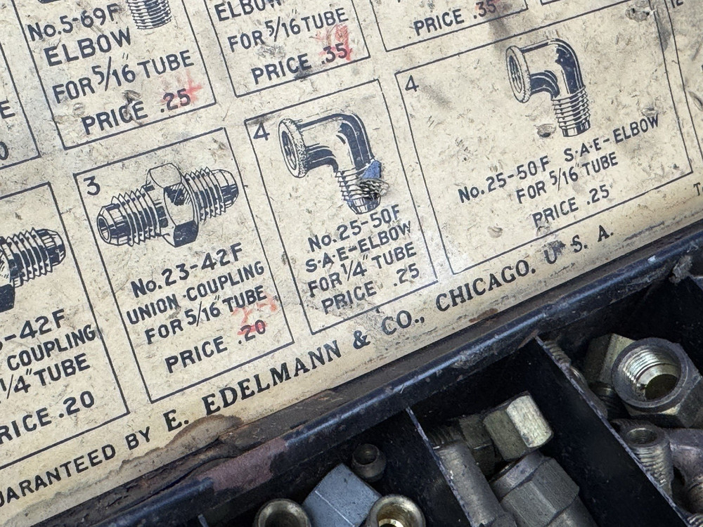 Vintage E. Edelmann & Co. Solderless Couplings DISPLAY TRAY, Brass Pieces