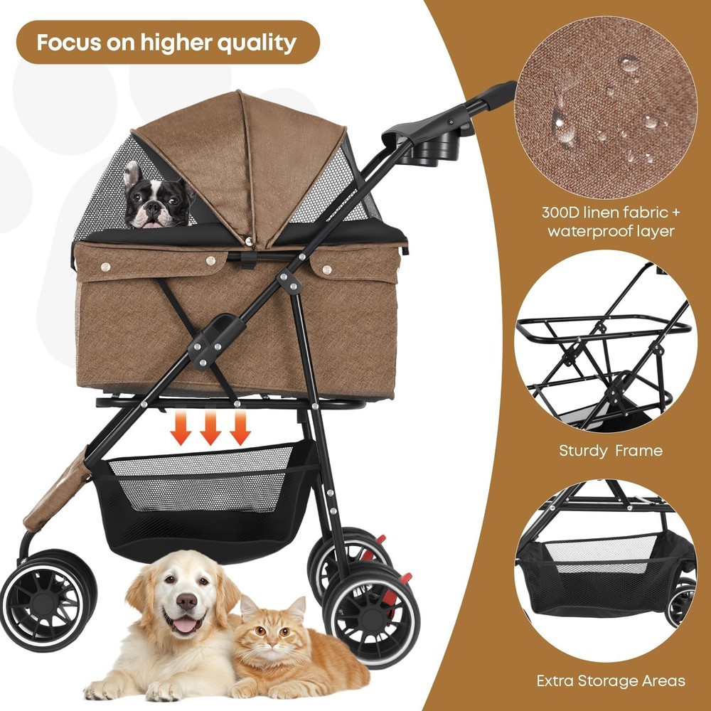 Pet Stroller,Dog Stroller for Small Medium Dogs Cats,3 Wheels,Foldable,with B...