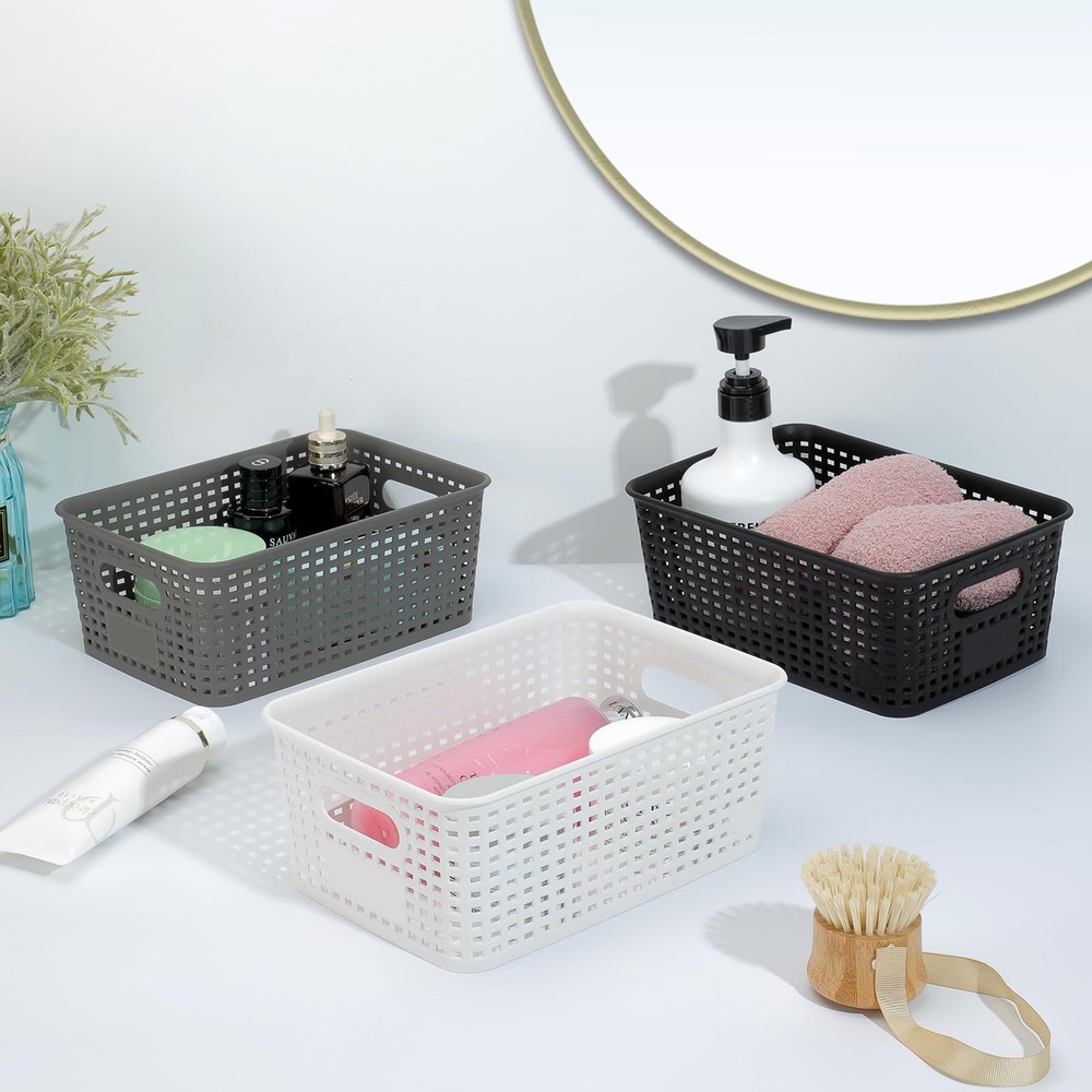 Plastic Storage Baskets 6 Pack Sturdy Storage Organizer Basket Woven Plastic ...