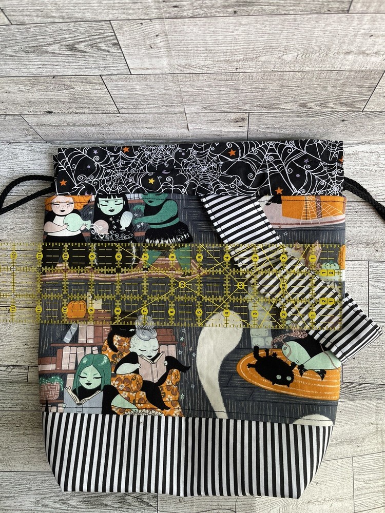 Knitting project bag handmade Halloween Witch Storage Tote Drawstring