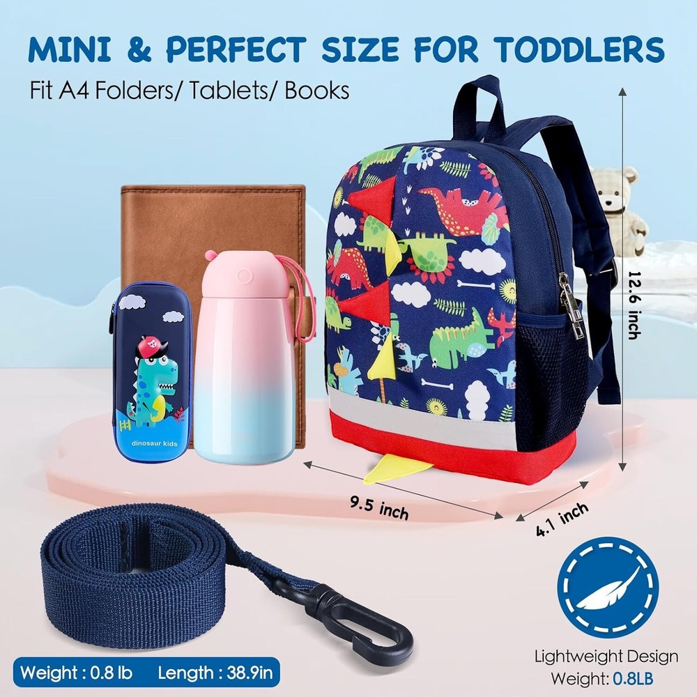 Kids Backpack- Cute Dinosaur Backpack with Safety Leash