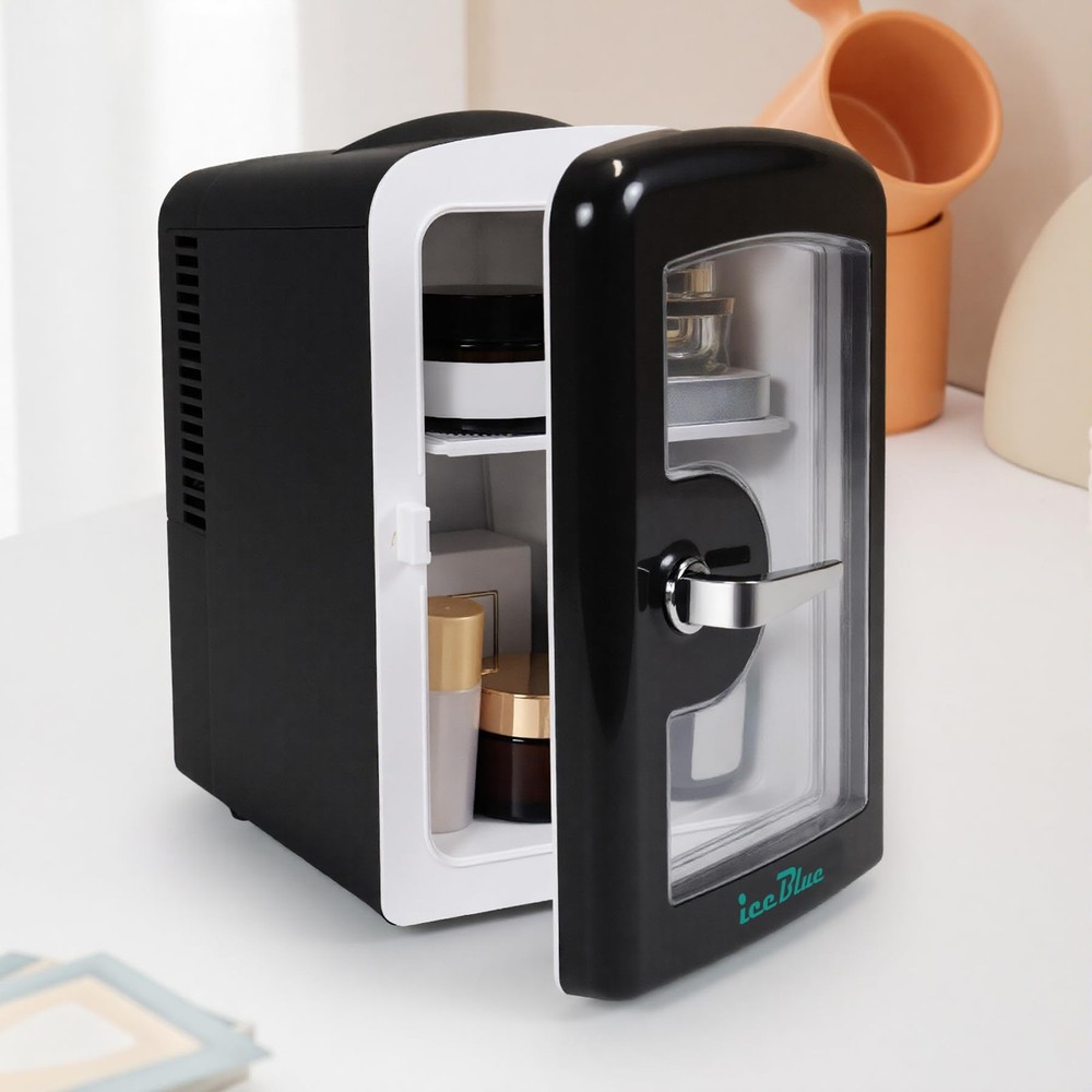 Mini Fridge, Tiny Fridge with Viewing Window, 4 Liter /6 Cans Compact Small R...