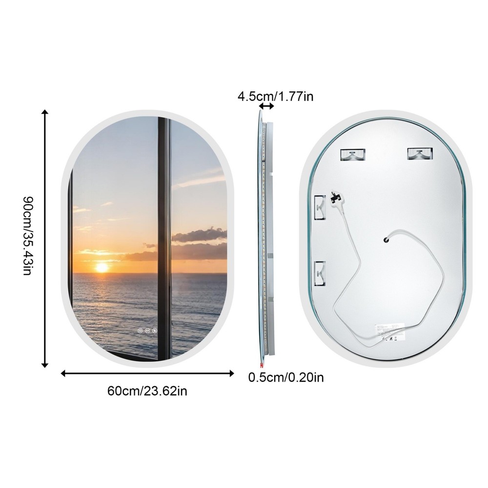 35'' Oval LED Bathroom Mirror w/ Touch Sensor Backlight Wall Vanity Mirror Defog