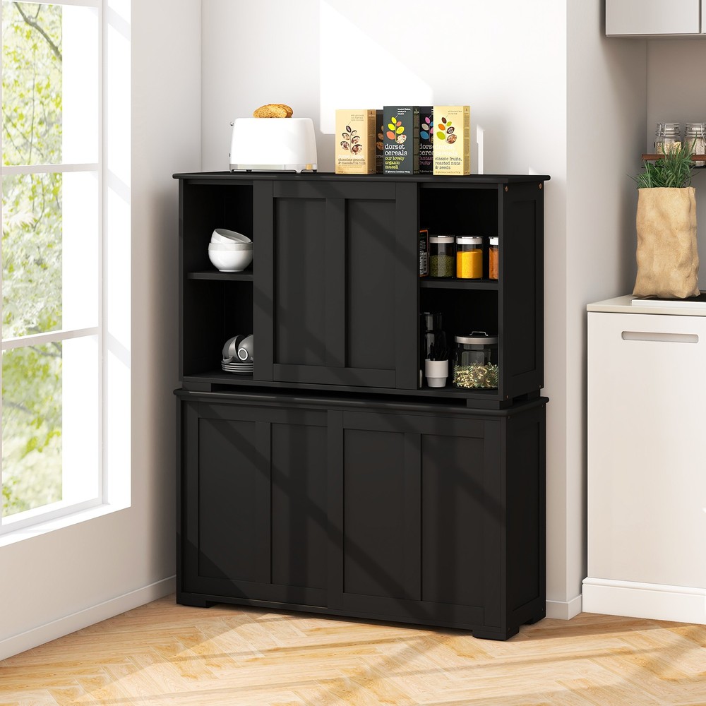 2PCS Stackable Buffet Sideboard w/ Sliding Doors & Adjustable Shelf Black