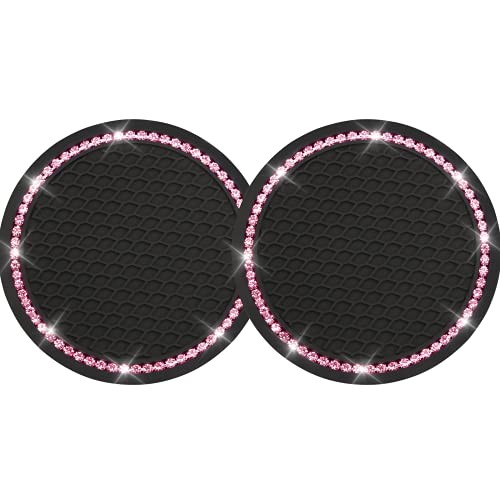 2PCS Bling Car Cup Coaster, Universal Holder Insert 2 Count Black and Pink
