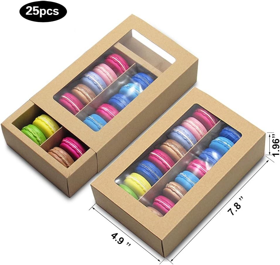 25 Count Kraft Macaron Boxes - Perfect for Displaying Mini Desserts with Window