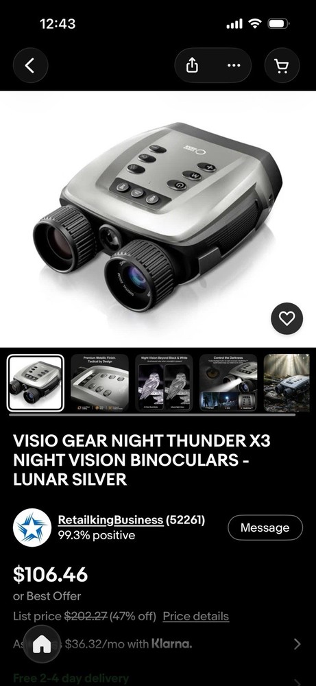 Visio Gear Night Vision Binoculars Optic Type Lunar Silver High Performance
