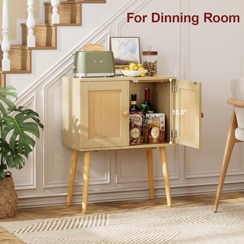 Rattan Mesh Small Kitchen Cabinet Storage Bar Console Entryway Buffet Organizer