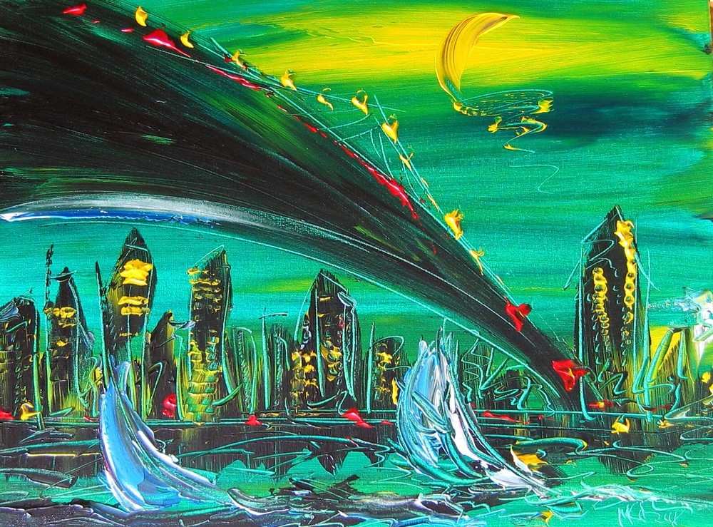 IMPRESSIONIST MODERN ART STRETCHED CANVAS  MUSIC COFFEE LANDSCAPE
