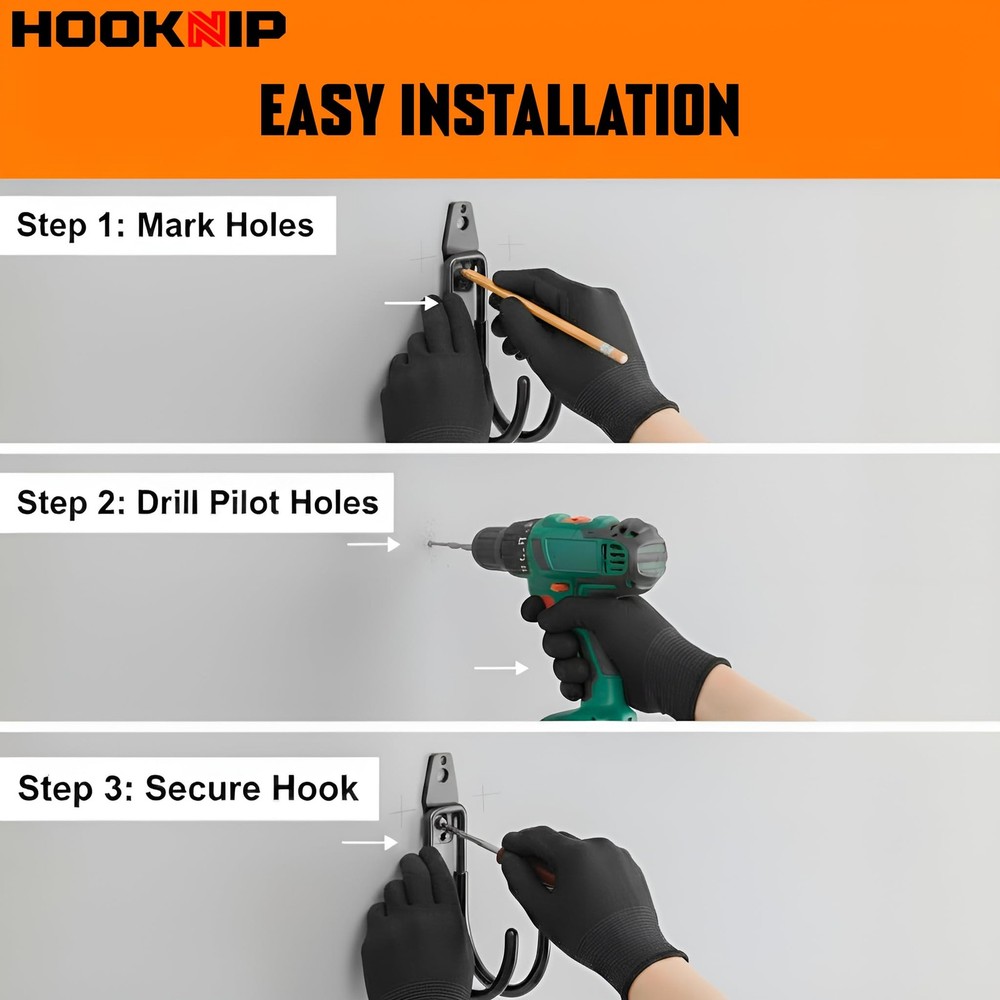 Pack 13 Garage Hooks Heavy Duty | Multi-Sized Wall-Mounted Tool Hangers with ...