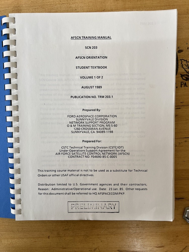Vintage AFSCN Training Manuals - Air Force Satellite Control Network - SCN-203