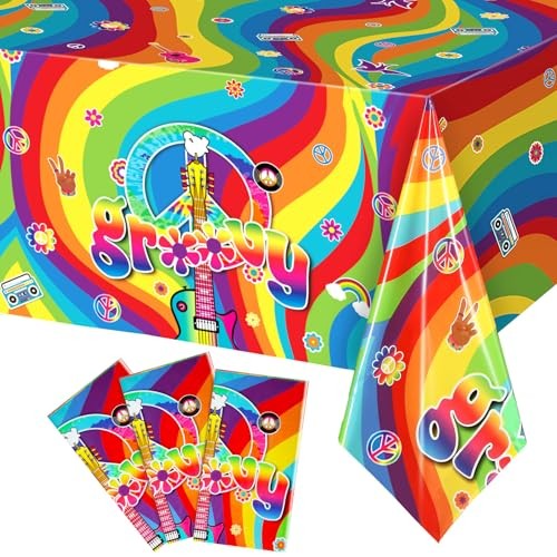Pcs Plastic Groovy Tablecloths Retro Hippie Table Covers for Rectangle 3