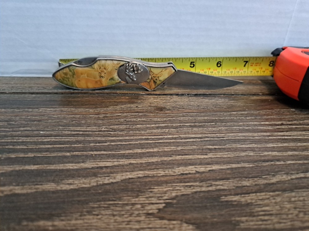 Deer Themed Folding Lock Back Jack Knife- 6.5" Long w/ Blade Open