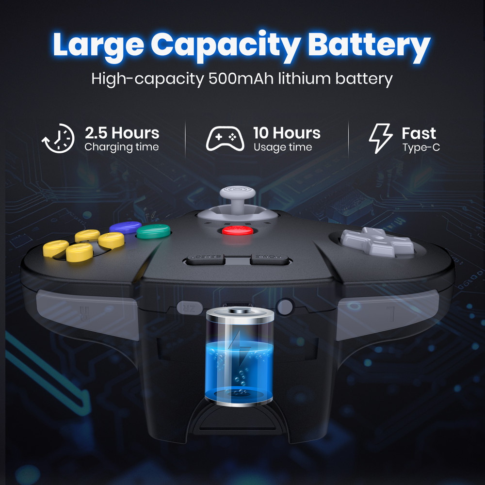 2.4G Wireless Remote N64 Controller for N64/ Switch/ PC/Mac Windows Rechargeable