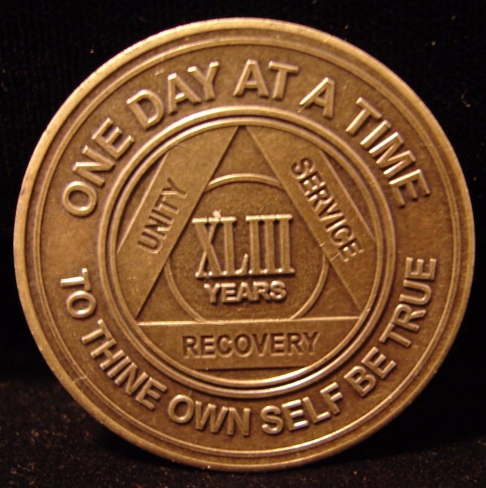 Alcoholics Anonymous AA 43 Year Bronze Medallion Token Chip Sobriety Sober