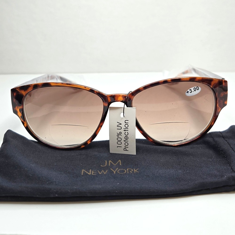 JM New York Reading Sunglass, Bifocal +3.00 Magnification, Brown Shell Frame