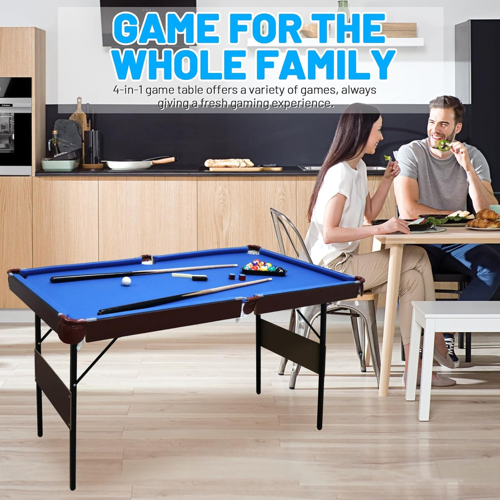 54" Folding Pool Table, 4 in 1 Multi Game Table, Folding Portable Billiards Game