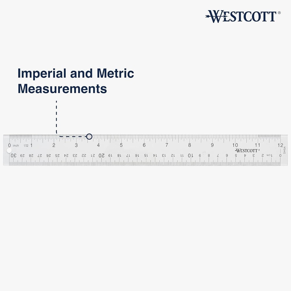 Westcott 10562 Acrylic Clear Ruler, 12 In