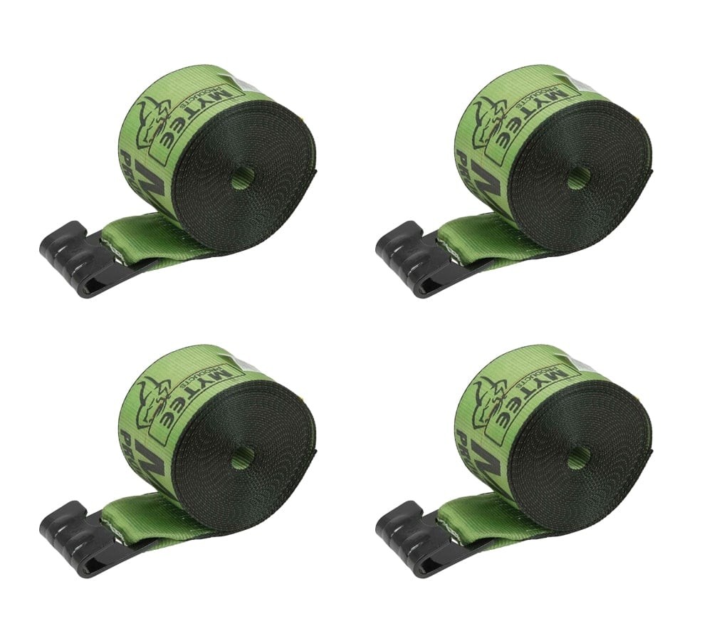 (4 Pack) 4" x 30' Winch Strap with Flat Hook - Green Flatbed Tie Down