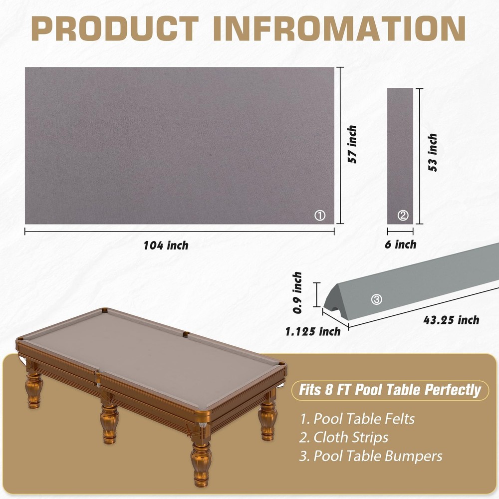 iEsstros 8 ft Pool Table Felt and Bumper Kit for Billiard Cloth with Pool Tab...
