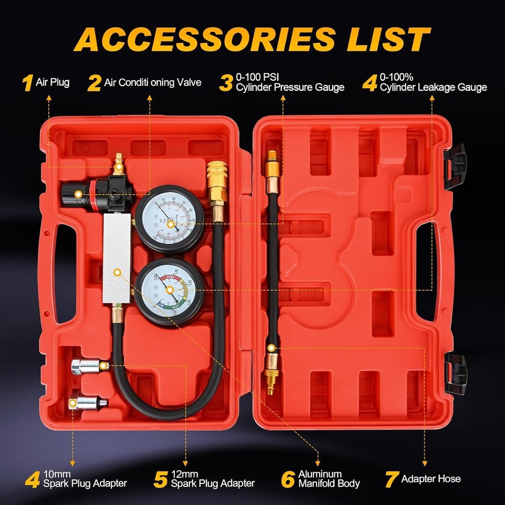 Cylinder Leak Down Tester, Gasoline Engine Compression Dual Gauge Leakdown De...