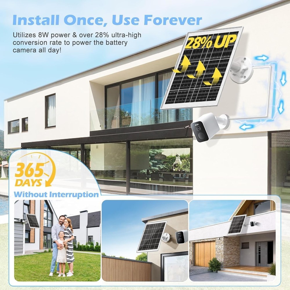 8W Solar Panel Charger for Outdoor Security Cameras, with Micro 1 Pack