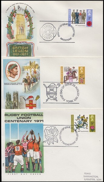 GB 1971 ANNIVERSARIES (x3) FDC’S (ID:281/D0655)