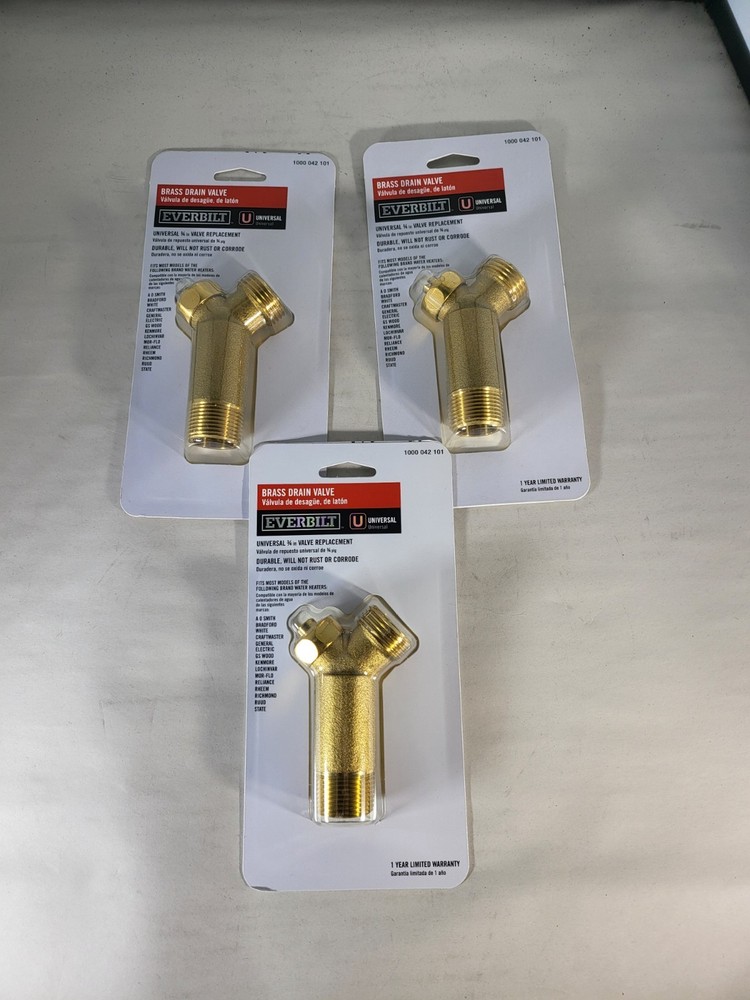 3 Everbilt Drain Valve Brass for Tank Type Water Heaters 1000 042 101