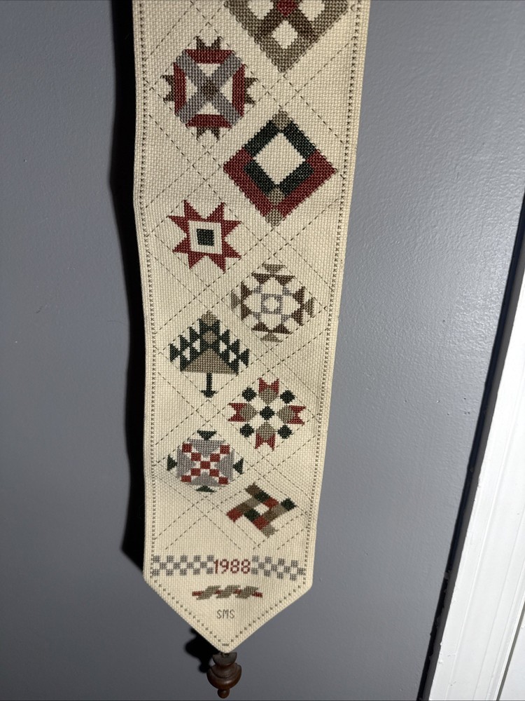 Vtg Thread Connections Needlepoint Sampler Wall Hanger Framed Decorative 1988