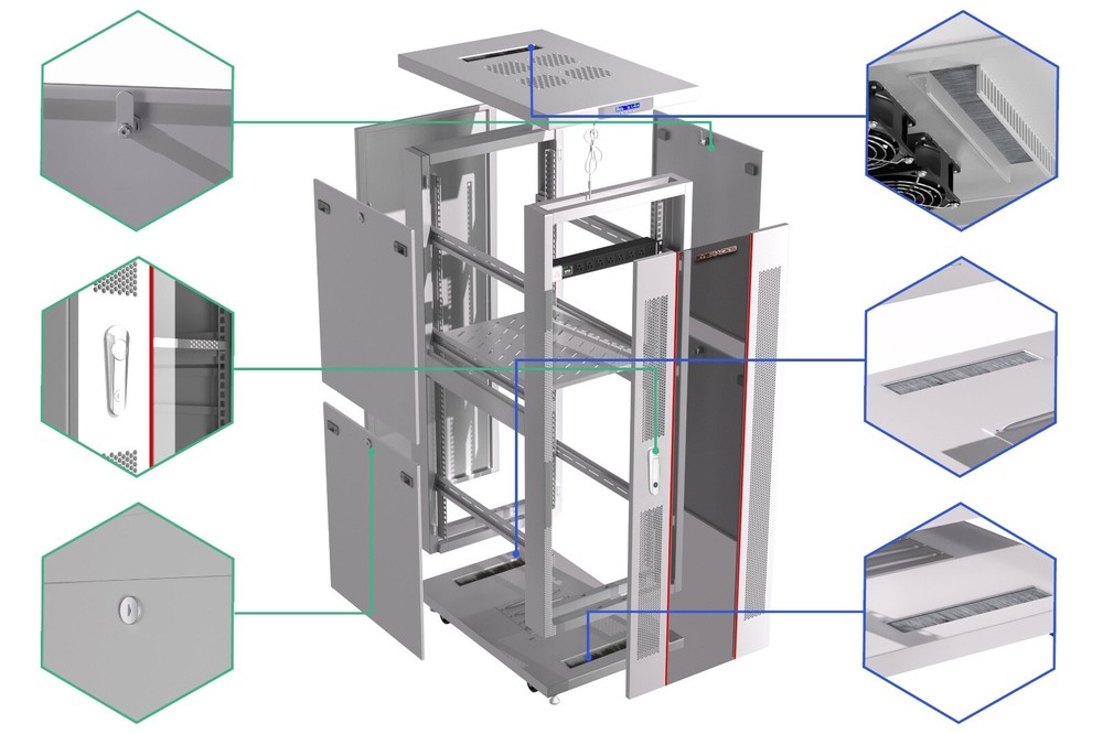 Sysracks 42U 35'' Deep IT Network Data Gray Server Rack Cabinet