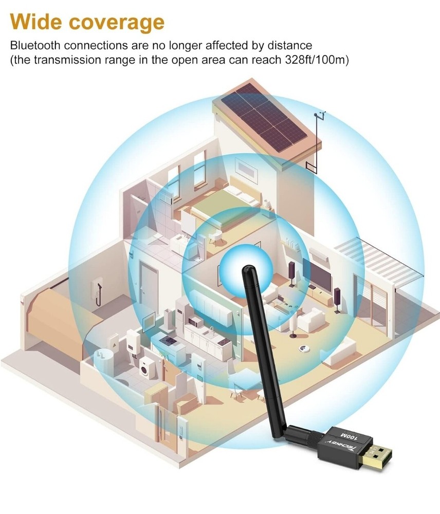 Techkey BT833 Black USB Long Range 5.3 Bluetooth Adapter