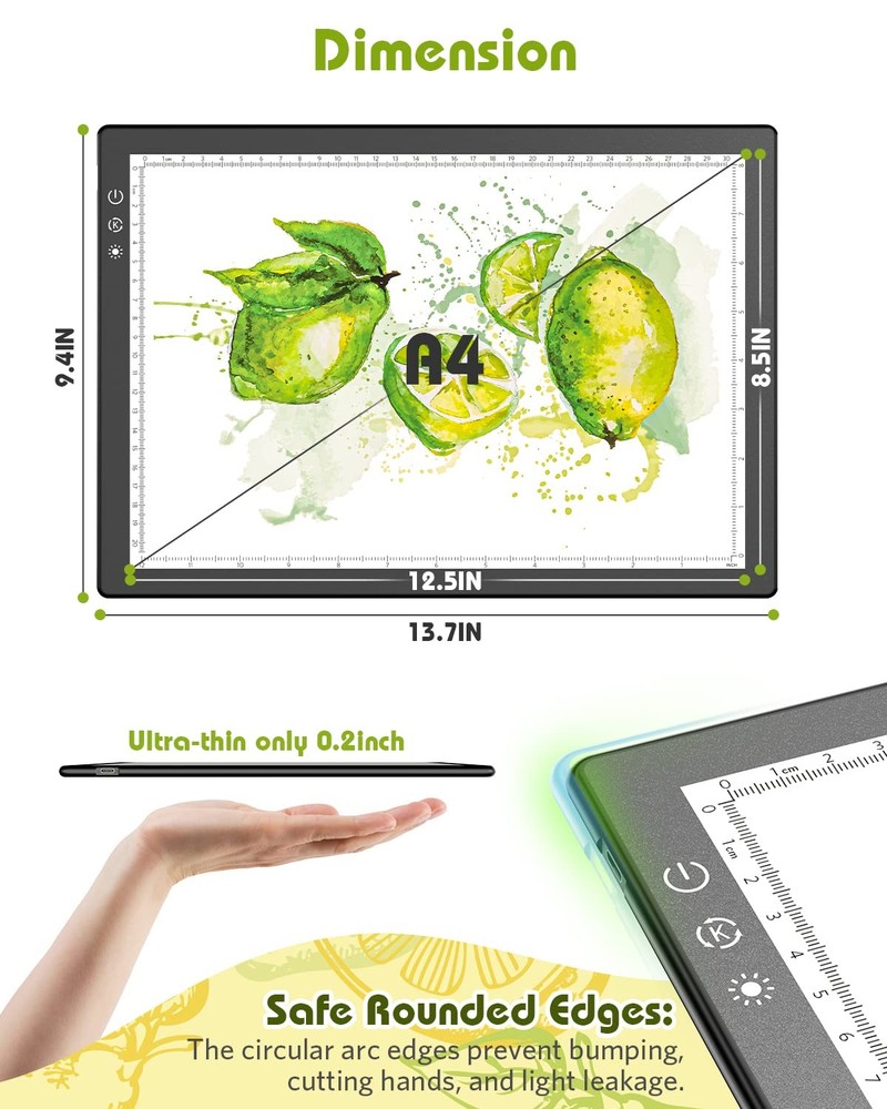 A4 LED Light Box Adjustable Light Table Board Tracing Light for Drawing