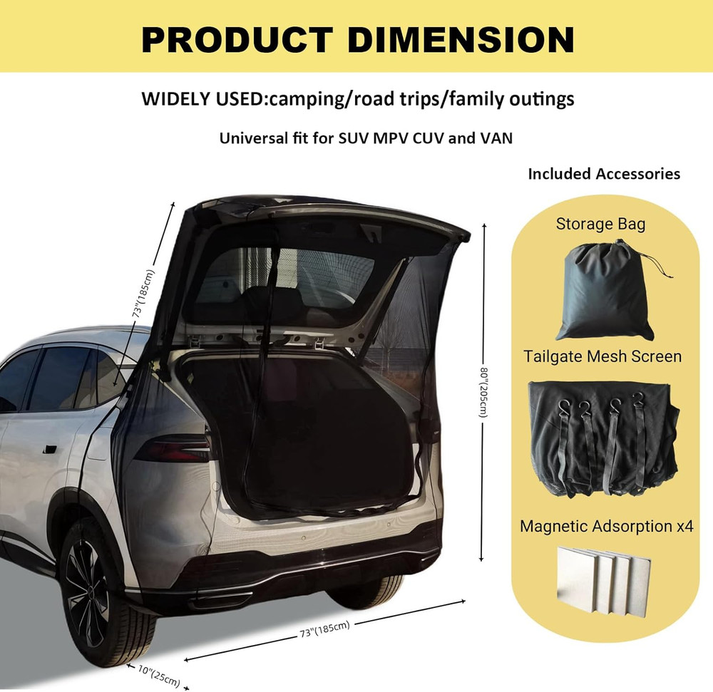 Car Camping Tailgate Mesh Screen for SUV, Mini Van, Great for Ventilation and Mo