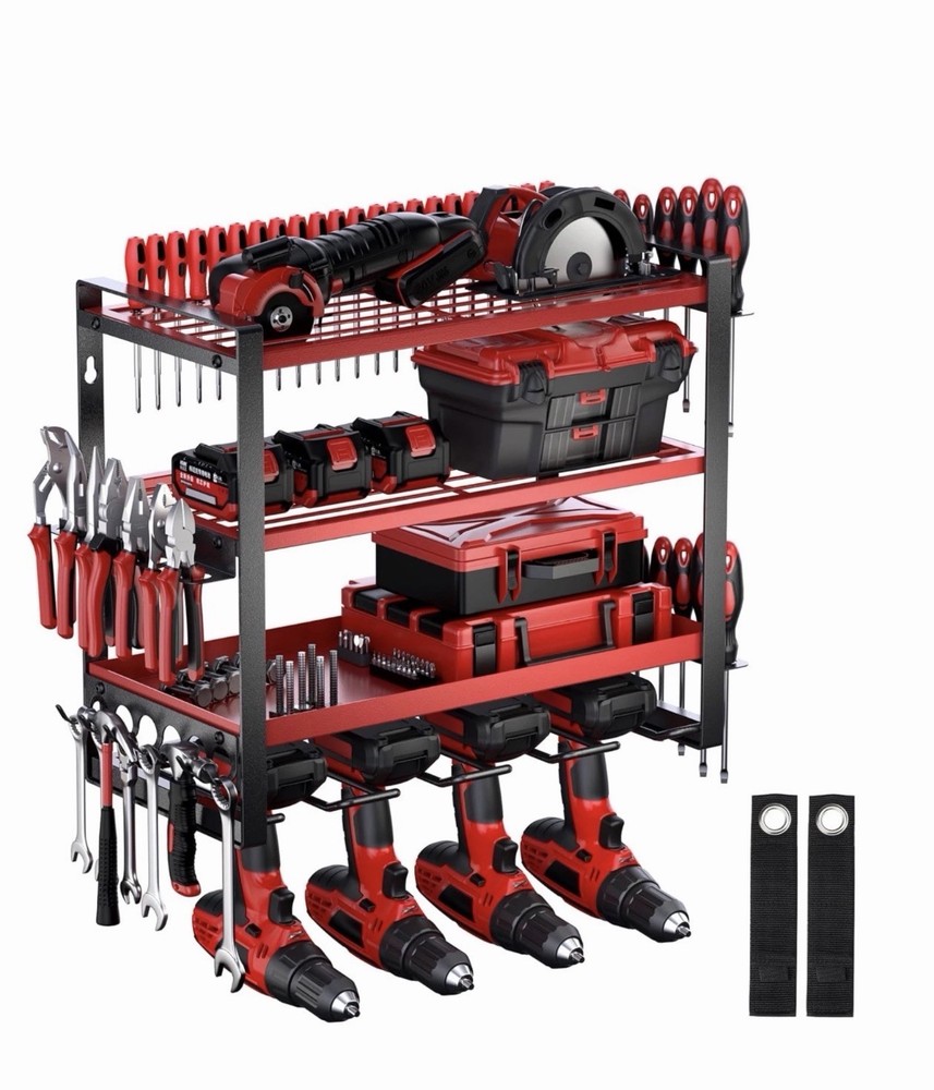 Power Tool Organizer Wall Mount 4 Layer Drill Holder Heavy Duty Metal Tool Shelf