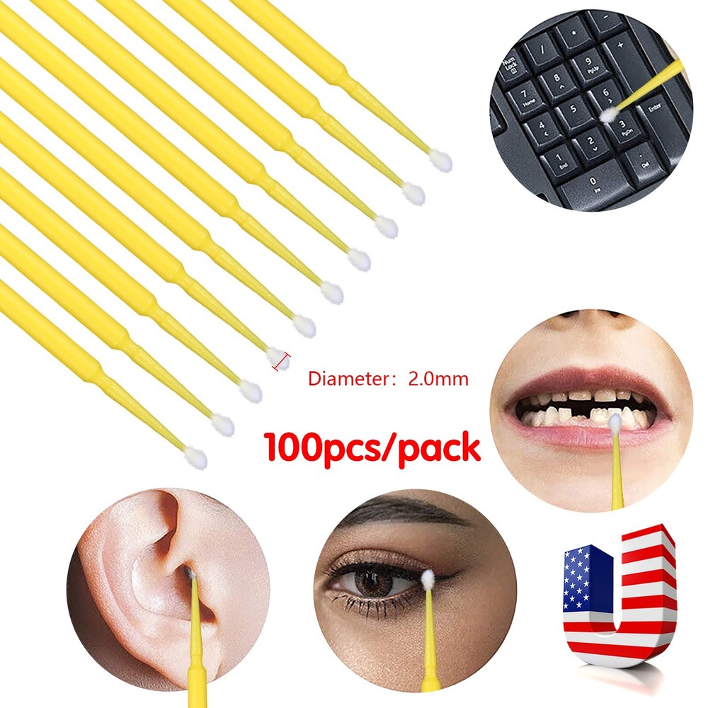 100 Pcs Dental Disposable Material Micro Brush Tooth Applicator 2.0mm