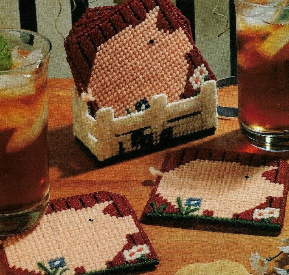 COUNTRY PIG COASTERS HOME DECOR PLASTIC CANVAS PATTERN INSTRUCTIONS