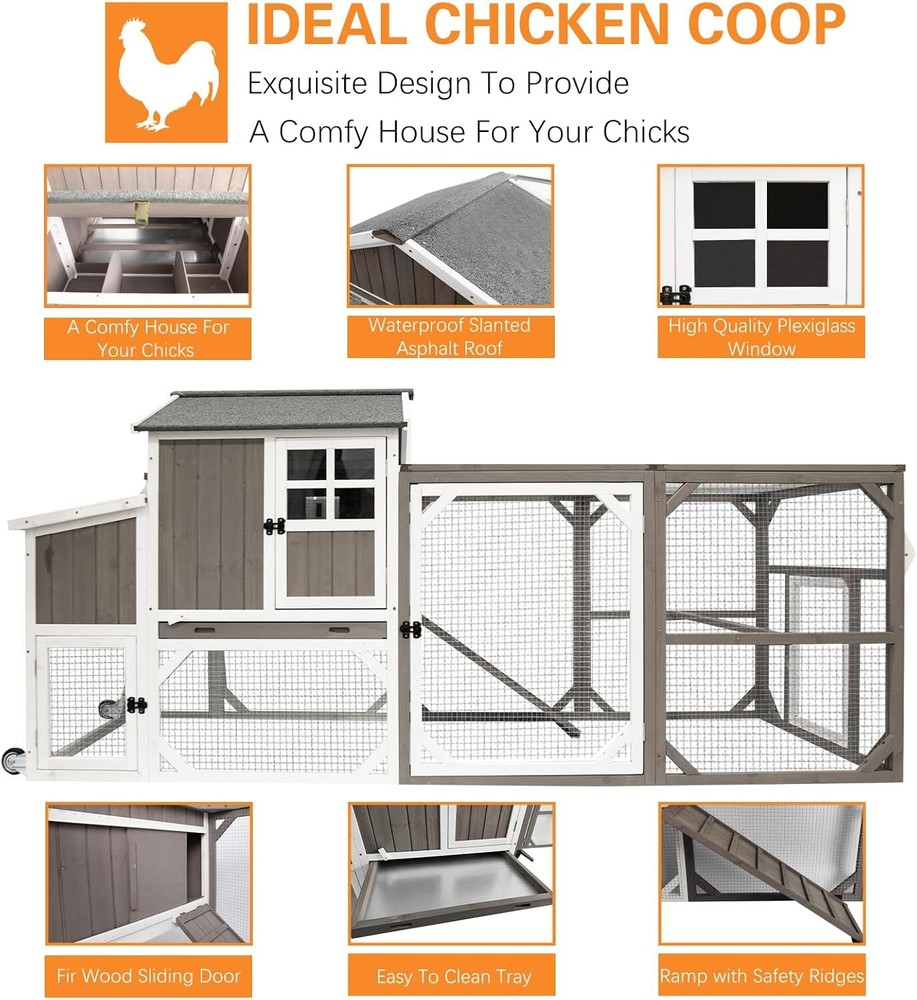 Petscosset 95.3" Mobile Chicken Coop Tractor Hen House with Nesting Box