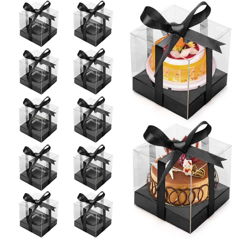 12 Pack Clear Plastic Cupcake Boxes, 3.5 Inch Gold Single Cupcake Containers ...