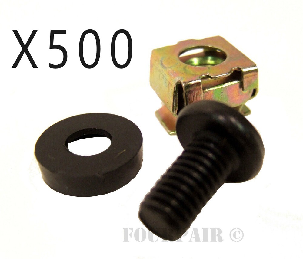 500 Pack Lot - M6 Rack Mount Cage Nuts, Screws, & Washers - Square Clips Server