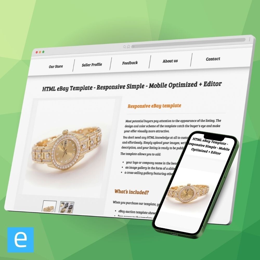 eBay Template - Responsive Simple - Mobile Optimized + Editor