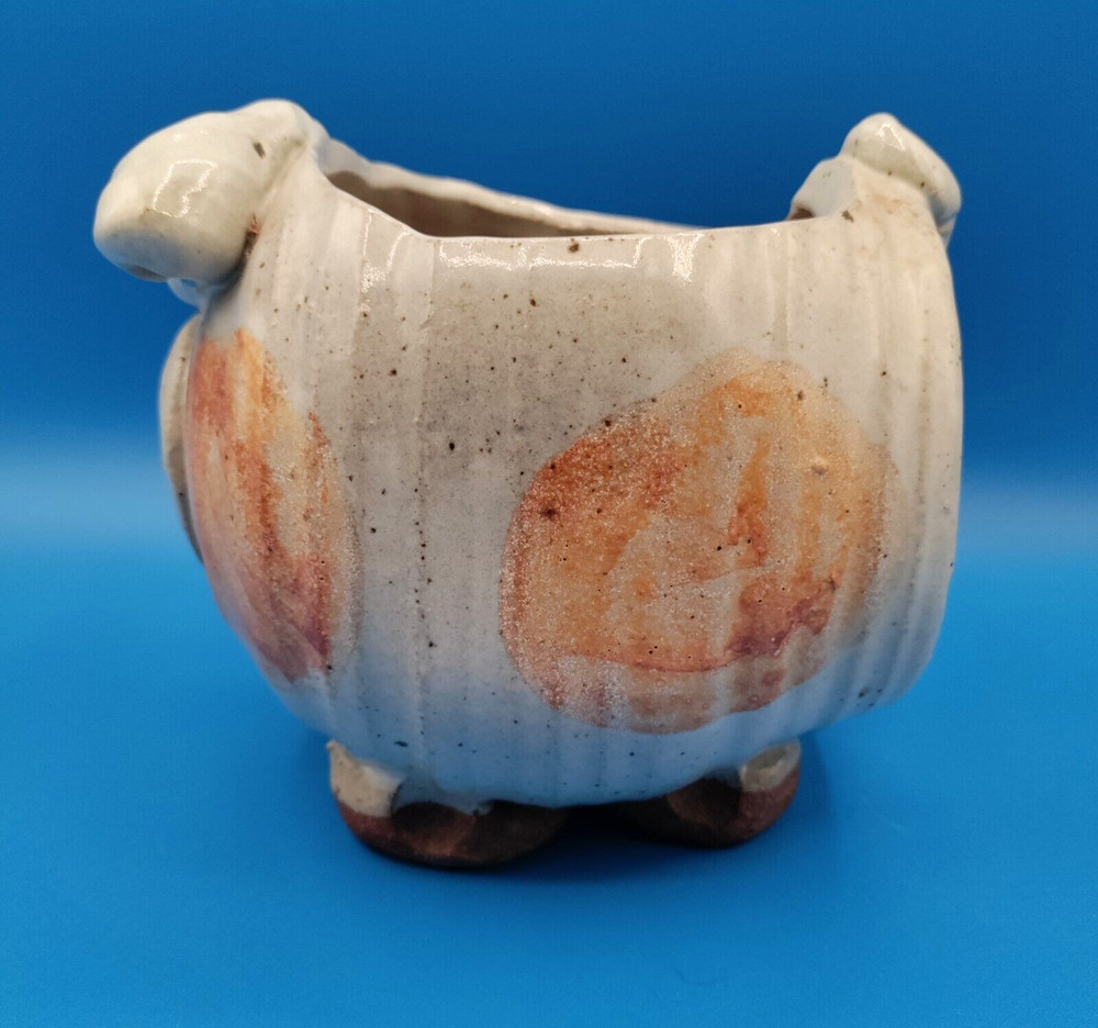 Vintage Stoneware Pottery Pig Planter Handmade Glazed Exterior Medium Size